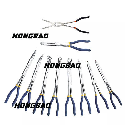 11&quot; Bent Nose Long Reach Pliers Set Extra Long 45 Degree Angled Clip Curved