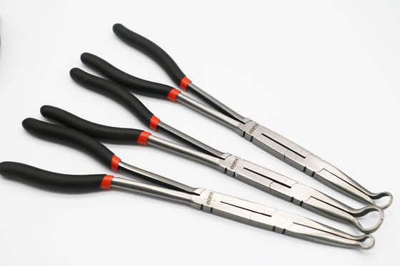 13&quot; 4pc Long Reach Pliers Set Double X Joint  Bent Nose Clip Holding 335mm