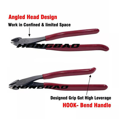 9&quot; Angled Side Cutters  Big Hook Bent High Leverage 60# CRV Steel Heavy Duty